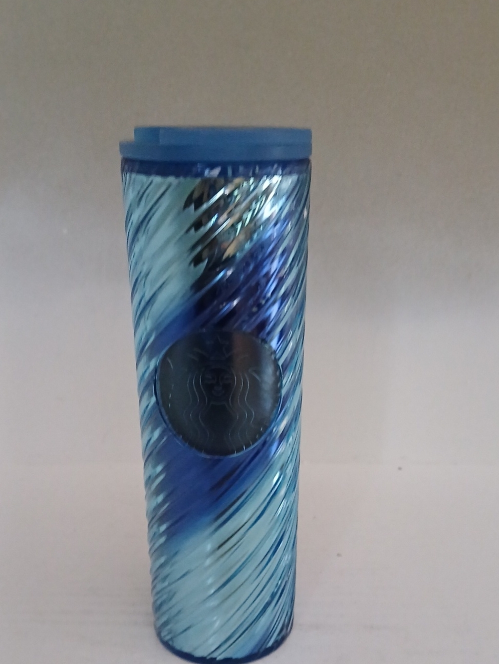 Starbucks Blue Swirl Travel Tumbler with Light and Dark Blue Accents